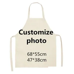 Aprons Customized Personalized Cotton Linen Uni Dinner Party Cooking Apron Any Size Logo Drop Delivery Home Garden Textiles Dhwlv