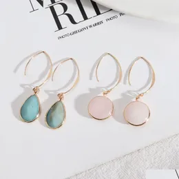 Charm Natural Stone Charms Amazonite Rose Quartz Crystal Water Drop Earrings Chakra Jewelry Gold Hoop For Women Delivery Dhciz