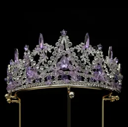 Handgjorda Rosa Kristallpärlor Barock Tiara Crown Kvinnor Flickor Bröllop 6 Färger Brudkrona Hår Klänning Smycken Tillbehör