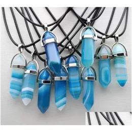 Pendant Necklaces Natural Stone Hexagonal Prism Shape Stripe Agate Reiki Healing Crystal Charms Necklace For Women Jewelry C001 Drop Dh1Zy