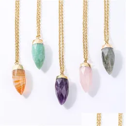 Pendant Necklaces Circar Cone Stone Crystal Charms Gold Chain Amethyst Rose Quartz Wholesale Jewelry For Women Drop Delivery Pendants Dhtjx