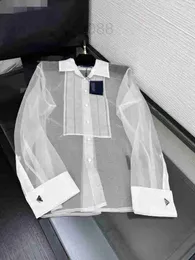 Женские блузкие рубашки дизайнерская бутика женская одежда сексуальная перспектива рубашка органзы элегантная свободная подгонка с длинными рукавами тренд FRPX