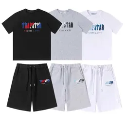 Camisetas masculinas de qualidade superior trapstar camisetas de grife estampadas carta luxo preto e branco cor do arco-íris moda esportiva cordão de algodão manga curta novo estilo