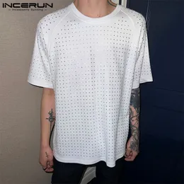 Tute da uomo INCERUN T-shirt da uomo a pois con paillettes scintillanti O collo sciolto manica corta abbigliamento streetwear 2023 moda casual Tee Tops 230703