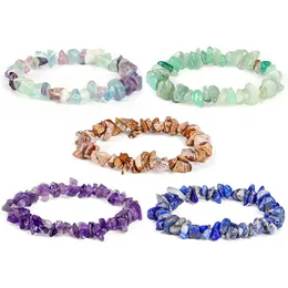 Beaded Natural Gem Stone Strand Bracelet Irregar Crystal Stretch Chip Beads Nets Bracelets Bangles Quartz Elastic Wristband For Wome Dhea4