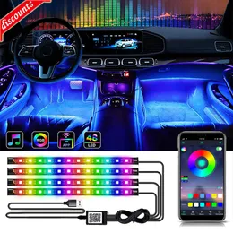 Neues Neon 48/72 LED-Auto-Innenraum-Fußlicht mit kabelloser USB-Fernbedienung, Musik-App-Steuerung, automatische RGB-Atmosphäre, dekorative Lampen