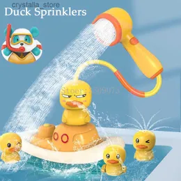 Bath Toys Yellow Duch Shower Toys Electrics Rotating Water Spray Sprinkler Toys Baby Faucet Bathing Water Spray Shower Head L230518