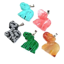 Charms Pietra semipreziosa naturale Elefante Quarzo rosa Guarigione Reiki Ciondolo in cristallo Collana fai da te Orecchini Gioielli moda donna Fi Dh5Ah