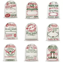 Stock Santa Sack Bags Decorazione natalizia Borsa in tessuto con coulisse in lino Borsa regalo 12 stili Spedizione DHL A0703