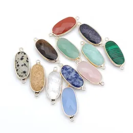 Charms Gold Edged Natural Stone Green Rose Quartz Crystal Connector Pendant For Earrings Necklace Jewelry Making Wholesale Drop Deli Dh5O4