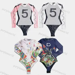 Womens Long Sleeved Swimsuit Letter Printed Swimsuit Summer Quick Drying Swimsuit Sexy One Piece Surf Diving Swimwear
