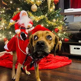 Capuzes roupas de fantasia de Natal para cães de estimação Papai Noel Riding Recos