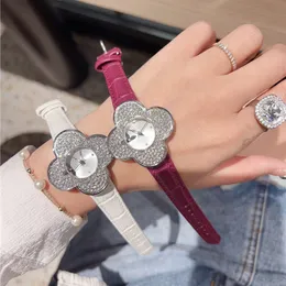 Moda relógio de pulso feminino cristal flor estilo luxo pulseira couro relógio quartzo montre de luxo presentes f1