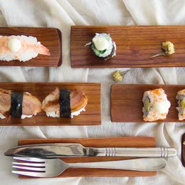 Plates Wood Dish Plate Tray Japanese Sushi Breakfast Dessert Snack Serving Coffee Tea Tableware Wooden Utensils