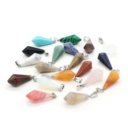 Charms Natural Stone Cone Pendum Подвеска розовая Quartz Healing Reiki Crystal Обнаружение для ожерелий DIY Женские модные украшения 13x28 мм d dh8we