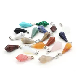 Takılar doğal taş koni pendum kolye gül kuvars iyileştirici reiki kristal bulma DIY kolyeler için kadın moda takı 13x28mm d dh8we