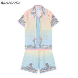 Camisas casa designer moda roupas camisas fatos de treino 2023 nova casablanca praia cidade tesouro impresso manga curta camisa conjunto para homem wo