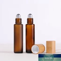 15ml Empty Roll on Glass Bottles with bamboo cap steel roller ball Amber Clear Frosted Glass Essential Oil Perfume Bottle Quality