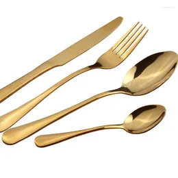 Set di posate Coltello forchetta e cucchiaio d'oro Set di posate Bistecca in acciaio inossidabile Cucchiaino da caffè Posate