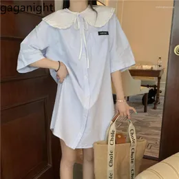 Abiti da festa Gaganight Women Cool Cute Style Doll Neck Lace Up Blue Dress 2023 Summer Color Contrast Loose A Line Short Female