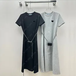 Kvinnor Deess Designer Calssic Triangle Pint Long Dresses Summer Slim One-Piece Kirt With Chain Pack