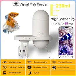 Wykrywacz ryb Automatyczny podajnik do akwarium Inteligentny wizualny pomiar czasu Karmienie Akwarium Złota rybka Zdalny podajnik o dużej pojemności Akcesoria do akwarium HKD230703