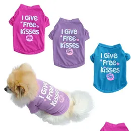 Odzież dla psów Puppy letnia koszulka daję pocałunki drukowana bawełniana kamizelka małe psy kot Chihuahua strój Drop Delivery Home Garden Pet Supp Dh5Sa