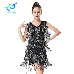 Ladies Latin Dance Costume Dress 1920s Flapper Party Charleston Gatsby Dress Sequin Fringe Dance Performance Stage Show262h