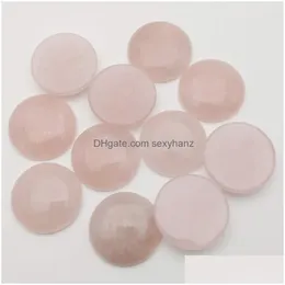 Stone 25mm Rose Quartz Natural Round Cabochon Loose Beads Face For Reiki Healing Crystal Ornaments Necklace Ringörringar smycken D DH96L