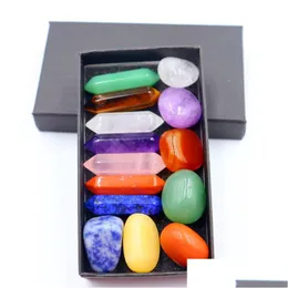 Stone 7 Chakra Box 14pc/Set Reiki Natural Crystal Stones Polishing Ametyst Rose Quartz Yoga Energy Head Dekoracja Dekoracja DEL DHG3U