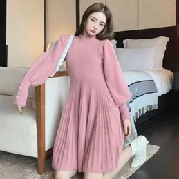 Casual Dresses Autumn Winter Knitted Sweater Dress Women Korean Sweet Vestidos Long Sleeve Button Pull Mini For Girls
