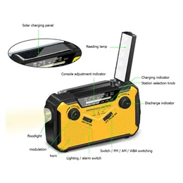 라디오 비상 태양 광전 라디오 핸드 크랭크 다이나모 AM/FM/NOAA 기상 다기능 LED 손전등 2500mAh 전력 은행