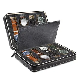 Högkvalitativ 8-fack Bärbar Watch Box Reseväska Förvaring Organizer Svart