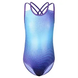 BAOHULU ett stycke remballett Leotard Gradient Blue Gymnastics Practice Costumes Children Tank ActiveWear Bodysuit3306