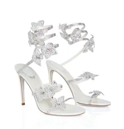 Romantic White Sandals Shoes FLORIANE Highest quality materials Flowers & Strass Caovilla Top Luxurious Party Wedding High Heels EU35-42 with box