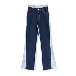 Jeans pour femmes femmes taille haute coutures contrastées pantalon en jean fendu lavé en détresse pantalon à jambes larges femme décontracté polyvalent Streetwear