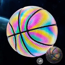 Balls Basketball Holographic Glowing Reflective Durable Basketball Luminous Glow Basketballs For Indoor Outdoor Night Game Gifts Toys 230703