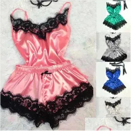 Agasalhos femininos conjunto de pijama feminino lindo top e shorts Cami de duas peças conjuntos de lingerie sexy roupa de dormir Temptation Babydoll Nightwe Dhoos