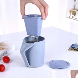 Mugs Nordic Wheat St Tea Cup Saucer Lid Infuser Style Couple Mug Plastic Office Drop Delivery Home Garden Kitchen Dining Bar Drinkwar Dhwpl