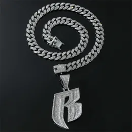 Pendant Necklaces Hip Hop Iced Out Big Crystal Letter R Pendant Necklace With Long Chain Choker For Men Women Necklaces Fit Ruff Ryders Jewelry 230703