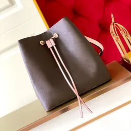 NEONOE Taschendesigner, Damenhandtasche, Eimer-Umhängetaschen, hochwertige Umhängetaschen aus echtem Leder für Damen, modische braune Blumenhandtaschen, Clutch-Geldbörse, 25 cm