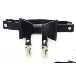 Strumpfbänder PU-Leder-Bogen-Strumpfgürtel Punk Hip-Hop-Beinring Harajuku Gothic-Riemen Frau Harness Gürtel Bondage Hosenträger Oberschenkel Drop Del Dh0Lk