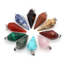 Charms Natural Stone Cone Pendum 펜던트 Green Blue Rose Quartz Healing Reiki Crystal Finding Diy 목걸이 여성 Fashion Jewelr DHLXB