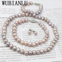 Örhängen Halsband WUBIANLU Purpel Pearl Halsband Set Fisklås 7-8 mm Halsband 18 tums armband 7,5 tums örhänge för kvinnor Smycketillverkning Design 230703