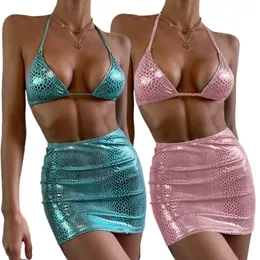 Swimming caps Three pieces Female Pure Color Cover ups Bikini Knotted Women Sexy Bathing Suit 230701