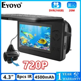 Fish Finder Eyoyo HD 1280*720P DVR Fish Finder 4,3 tums bildskärm Videoinspelning 16GB för vintern Undervattens isfiskekamera 8 IR-ljus HKD230703