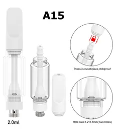 도매 가격 A15 전체 세라믹 일회용 카트 전구 Pyrex 지방 유리 카트리지 2.0ml vape 오일 분무기 vape 카트리지 10.5mm 직경 510 배터리 호환