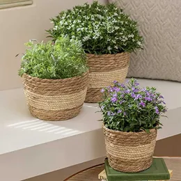Plantadores potes palha tecelagem flor cesta de plantas vasos de flores naturais roupas sujas cesta de armazenamento planta pote casa decoração do jardim r230614