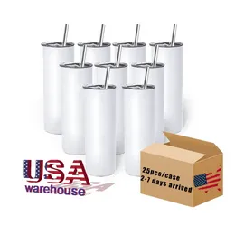 USA CA Consegna in 2 giorni 20 once sublimazione bianca bottiglie d'acqua in acciaio inossidabile bicchieri sottili sublimazione dritti con cannuccia NUOVO JY03