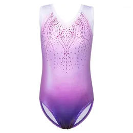 Baohulu 2020 Lśniący Gimnastics Timnastics dla dzieci Gradient Purple Rhinestone Ballet Ballet Turotards for Girl